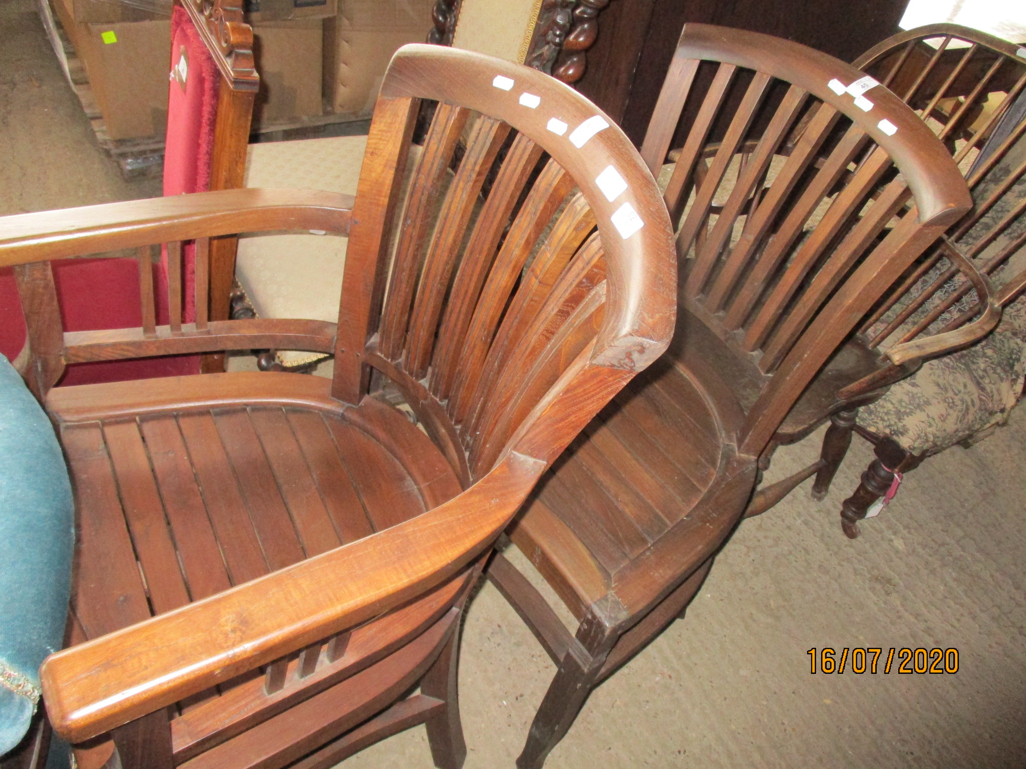 TWO MODERN DARK WOOD CHAIRS (ONE CARVER AND ONE CHAIR), HEIGHT APPROX 92CM - Image 2 of 2