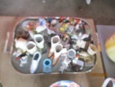 QUANTITY OF VARIOUS ORNAMENTS INCLUDING MINIATURE ANIMAL FIGURES, BOOTS ETC