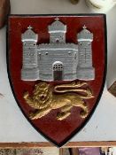 CAST SHIELD DEPICTING THE ARMS OF THE CITY OF NORWICH, HEIGHT APPROX 25CM