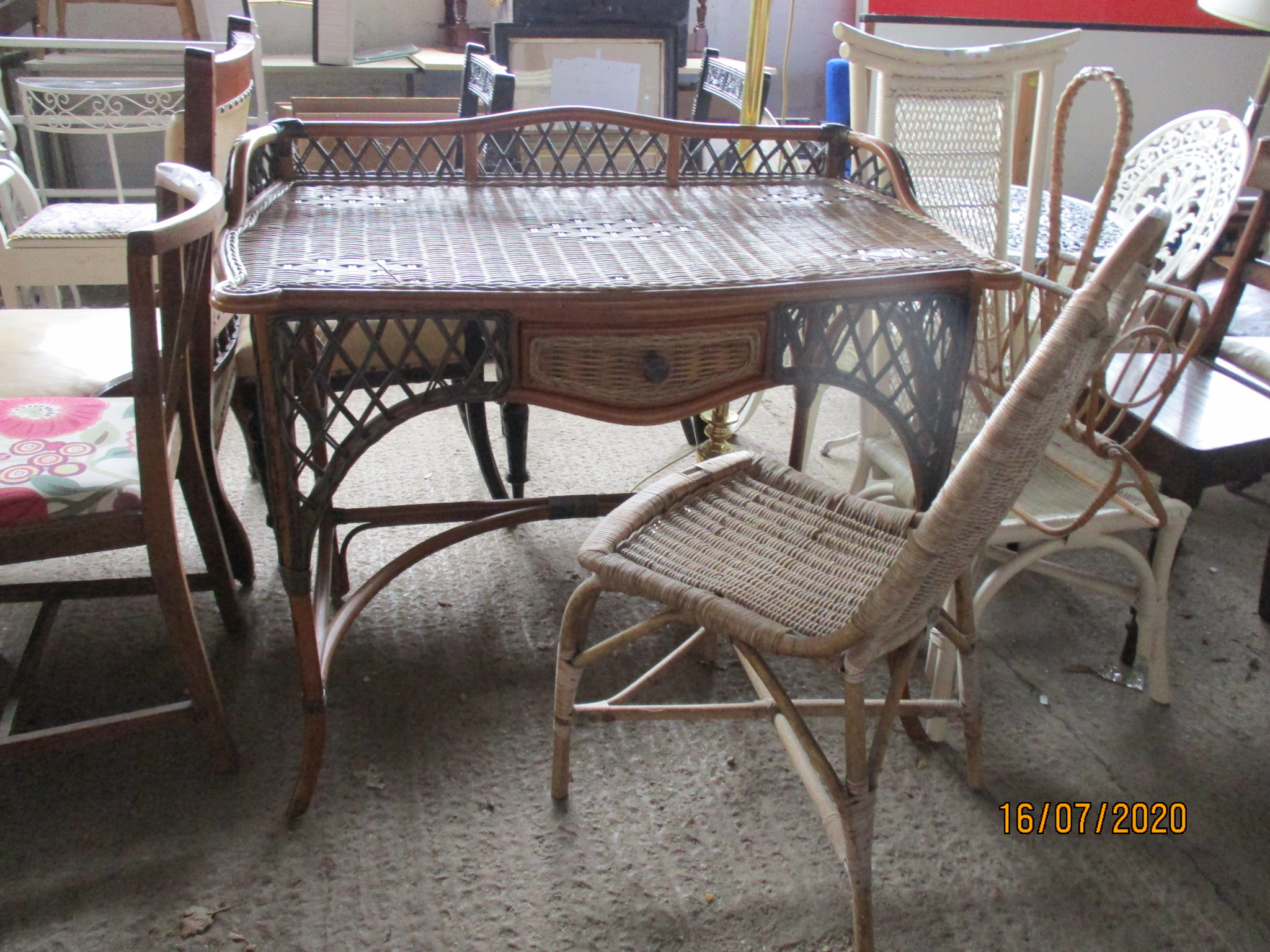 CANE DRESSING TABLE, WIDTH APPROX 102CM, TOGETHER WITH A SIMILAR CHAIR