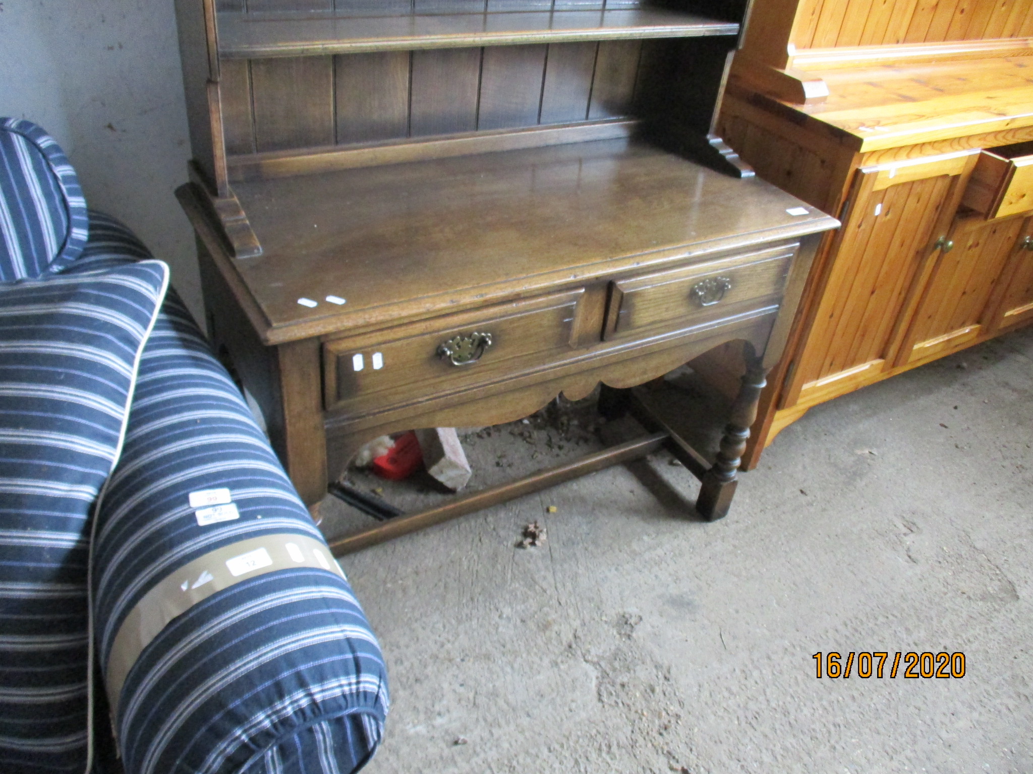 19TH CENTURY ELM DRESSER WITH TWO DRAWERS BENEATH SHELVED BACK RAISED ON TURNED LEGS, WIDTH APPROX - Image 3 of 4