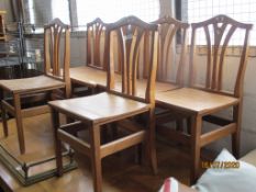 SET OF SIX LIGHT OAK DINING CHAIRS, EACH HEIGHT APPROX 93CM TOGETHER WITH LARGE SIMILAR DINNG TABLE