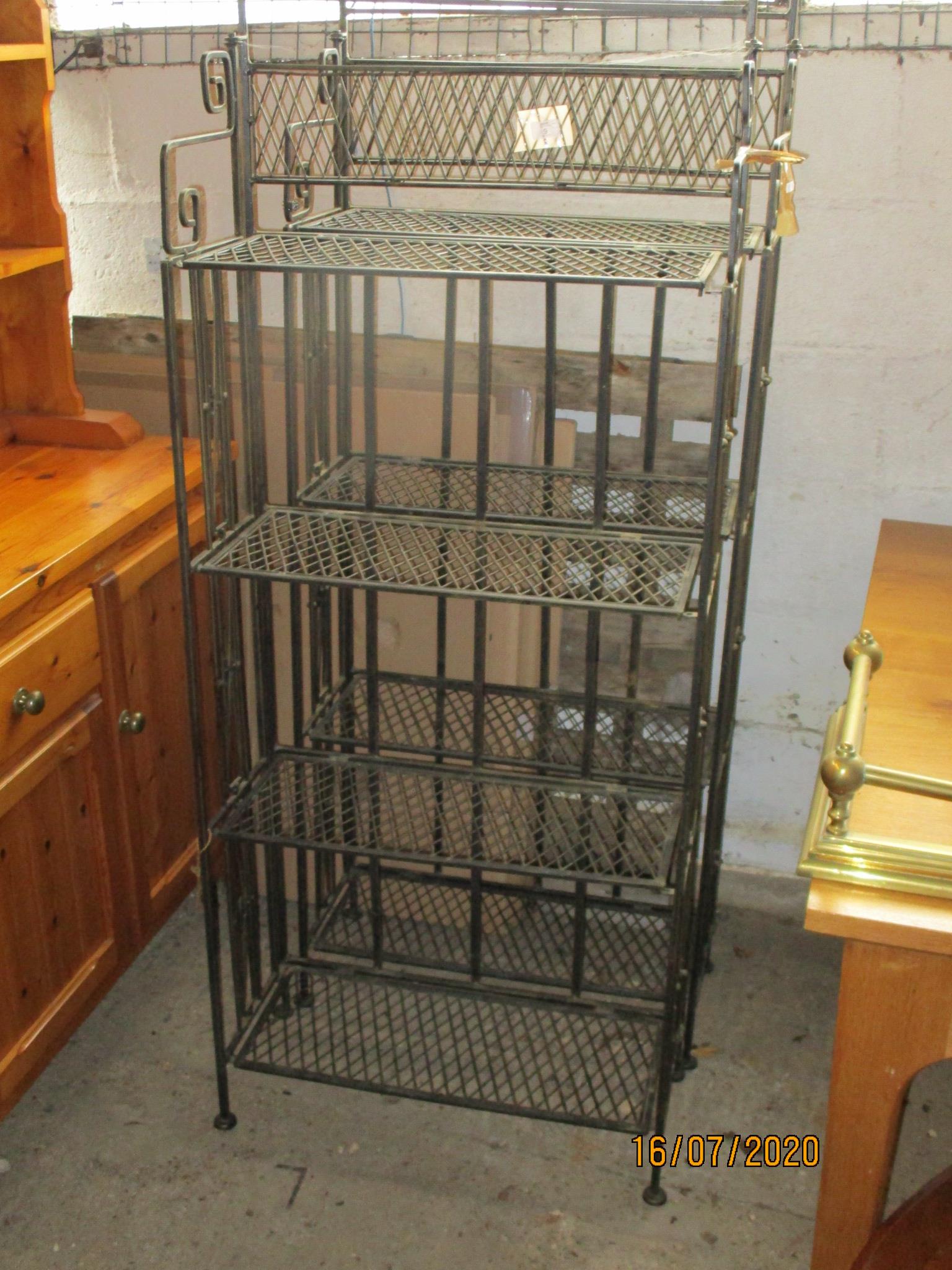 TWO MATCHING METAL SHELF UNITS, EACH WIDTH APPROX 66CM