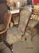 VICTORIAN NURSING CHAIR (UPHOLSTERY A/F), HEIGHT APPROX 95CM