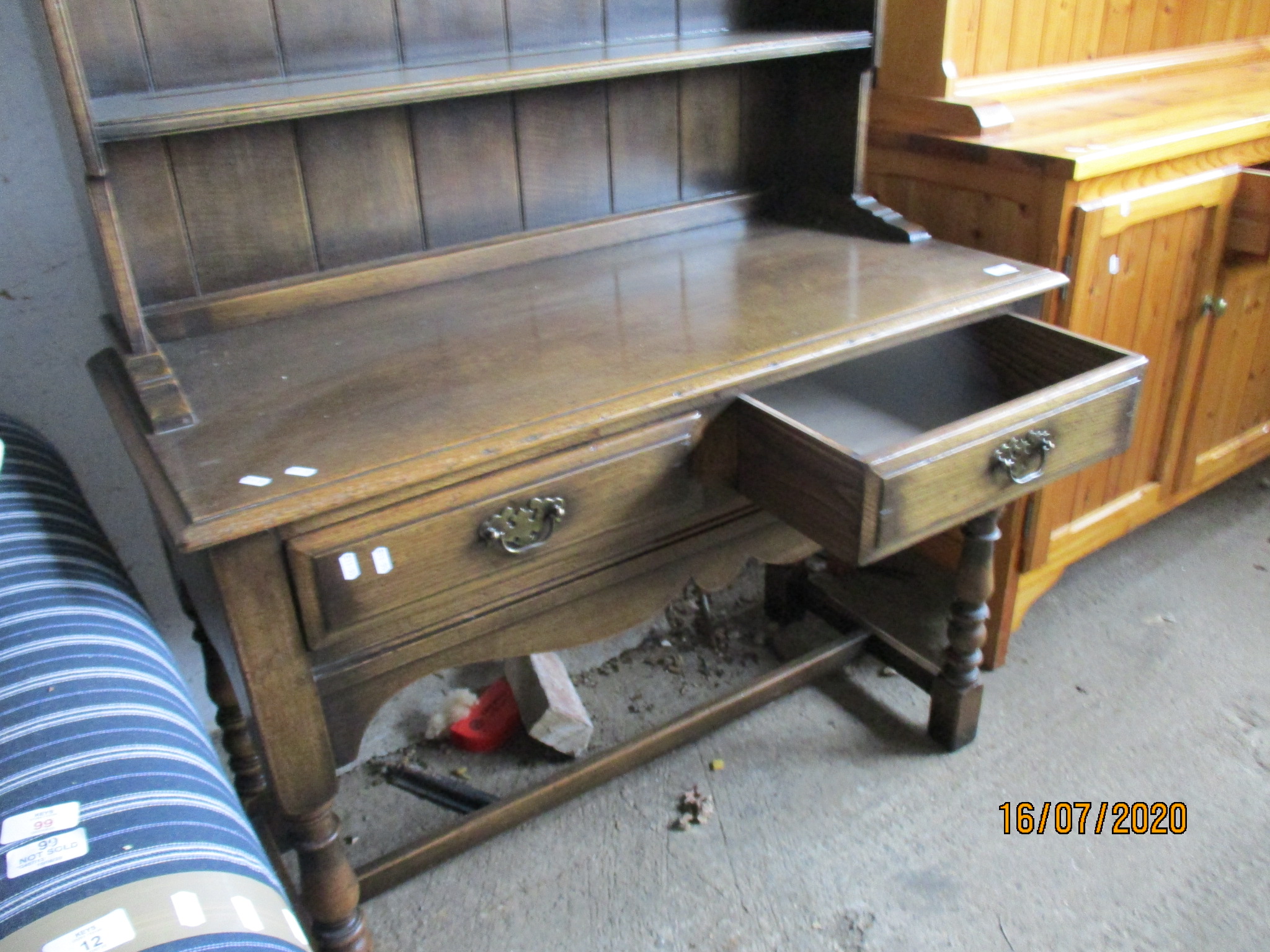 19TH CENTURY ELM DRESSER WITH TWO DRAWERS BENEATH SHELVED BACK RAISED ON TURNED LEGS, WIDTH APPROX - Image 4 of 4