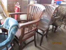 TWO MODERN DARK WOOD CHAIRS (ONE CARVER AND ONE CHAIR), HEIGHT APPROX 92CM