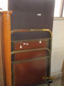 MID-20TH CENTURY ART DECO STYLE METAL BED FRAME WITH INSET STRUNG AND CROSS BANDED DECORATION TO