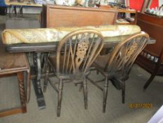 MID-20TH CENTURY REFECTORY TABLE, TOGETHER WITH A SET OF FOUR WHEEL BACK DINING CHAIRS, THE TABLE