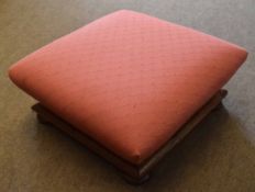 Victorian rosewood pink upholstered foot stool with bun feet