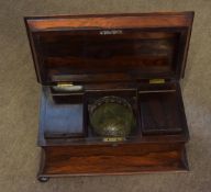 19th century rosewood tea caddy, of sarcophagus form, interior fitted with two compartments with