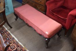 19th century mahogany rectangular stool with pink upholstered seat, C-scroll moulded frame and