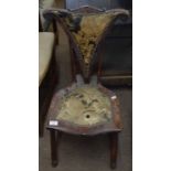 Early 20th century Arts & Crafts influenced bedroom chair, triangular splat back with brass inlay,