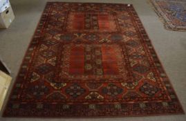 Late 20th century Caucasian style carpet with triple gull border, central panel with geometric