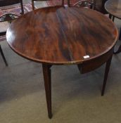 Regency period mahogany fold-top tea table of demi-lune form raised on tapering supports, 99cm wide