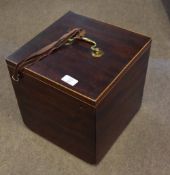 Mahogany box of plain square form lifting lid and folding interior, 30cm wide