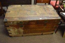 Victorian camphor wood large campaign/storage box, brass bound throughout with further brass