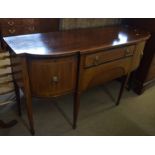 19th century mahogany satinwood cross banded break front sideboard, central drawer over further