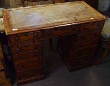 Victorian mahogany twin pedestal desk with gilt tooled leather inset, three frieze drawers and two