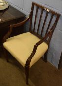 Early 19th century mahogany carver chair, wheatear moulded rail back, splayed arms, raised on