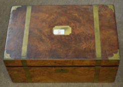 Victorian mahogany brass strap work and brass bound large writing box, fitted interior, 40cm wide