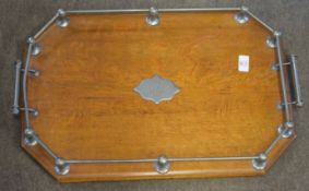 Early 20th century oak and silver plated mounted gallery tray