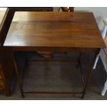 Mahogany occasional table of rectangular form with plain frieze, ring turned supports and joined