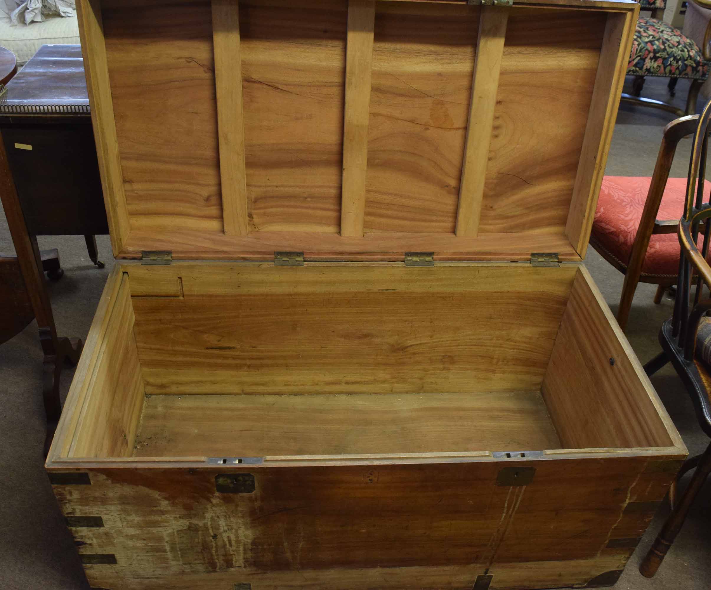 Victorian camphor wood large campaign/storage box, brass bound throughout with further brass - Image 2 of 2