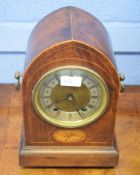 Late 19th century bracket clock of lancet shape, silvered Roman chapter ring, applied on either side