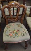 Victorian mahogany arched back dining chair with grospoint wool embroidered seat, serpentined