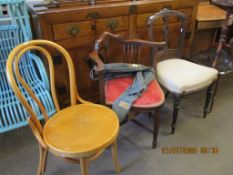 EDWARDIAN CORNER CHAIR, 19TH CENTURY DINING CHAIR AND A 20TH CENTURY BENTWOOD DINING CHAIR (3)