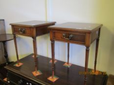 PAIR OF REPRODUCTION MAHOGANY SINGLE DRAWER SIDE TABLES, 39CM WIDE