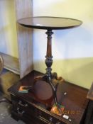 19TH CENTURY MAHOGANY CIRCULAR PEDESTAL TABLE AND A FURTHER LATER PEDESTAL TABLE, 53 AND 45CM DIAM