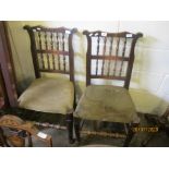 PAIR OF 19TH/20TH CENTURY LANCASHIRE STYLE SPINDLE BACK DINING CHAIRS WITH RING TURNED FRONT
