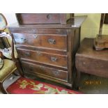 18TH CENTURY COUNTRY OAK CHEST OF THREE DRAWERS WITH BRASS FITTINGS, PANELLED SIDES AND BRACKET