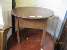 VINTAGE OAK CIRCULAR LIFT TOP SEWING TABLE, 50CM DIAM