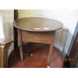 VINTAGE OAK CIRCULAR LIFT TOP SEWING TABLE, 50CM DIAM