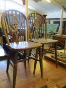 TWO WINDSOR STYLE STICK BACK SOLID SEAT KITCHEN CHAIRS