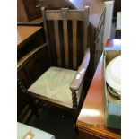 EALRY 20TH CENTURY OAK CARVER CHAIR WITH UPHOLSTERED SEAT