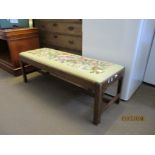 FRAMED LONG FOOT STOOL WITH GROSPOINT WOOL EMBROIDERED SEAT
