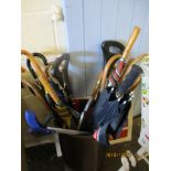 LARGE QUANTITY OF VARIOUS MODERN UMBRELLAS, WALKING STICKS ETC