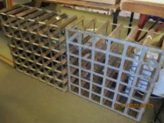 TWO VINTAGE WOOD AND METAL WINE RACKS