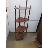 REPRODUCTION MAHOGANY BOW FRONTED FOUR TIER CORNER WHATNOT, 110CM HIGH