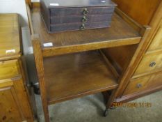 TALL OAK TEA TROLLEY, MAX WIDTH APPROX 61CM