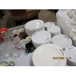 GASCHES PART DINNER SERVICE, DRINKING GLASSES, MUGS ETC