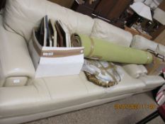 MATCHING LEATHER SOFA AND ARMCHAIR, THE SOFA LENGTH APPROX 216CM