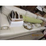 MATCHING LEATHER SOFA AND ARMCHAIR, THE SOFA LENGTH APPROX 216CM