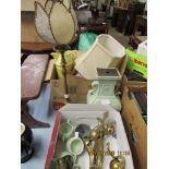 QUANTITY OF VARIOUS CLEARANCE ITEMS INCLUDING BRASS LAMP FITTINGS, DECORATIVE CERAMICS ETC