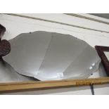 BEVEL EDGED SCALLOPED OVERMANTEL MIRROR, MID-20TH CENTURY, LENGTH APPROX 70CM