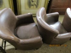 PAIR OF LEATHER EFFECT TUB CHAIRS