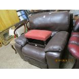 BROWN LEATHER UPHOLSTERED MODERN EASY CHAIR